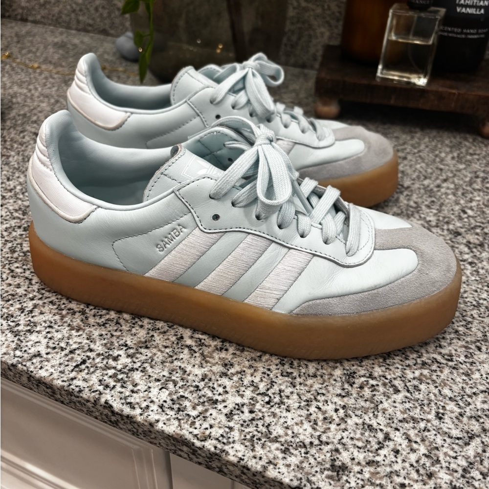 Adidas Samba in Soft Blue and White
